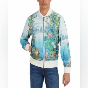 GUESS Men's Eden Satin Reversible Graphic Bomber Jacket, EUC, size S